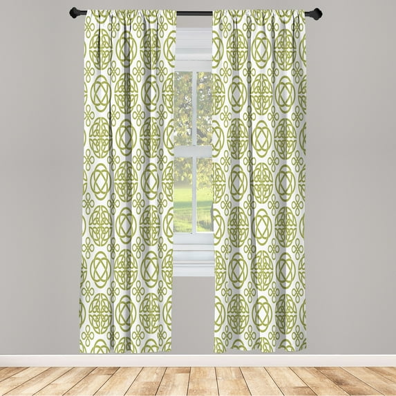 Ambesonne Celtic Curtains, Tribal Retro Pattern Boho, Pair of 28"x95", Apple Green