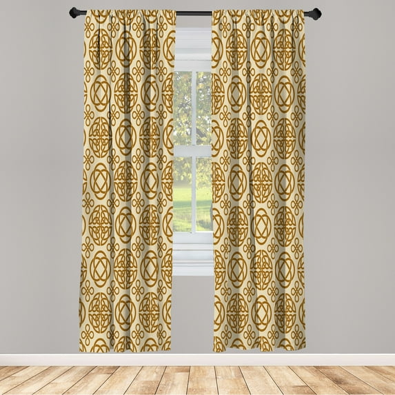 Ambesonne Celtic Curtains, Tribal Retro Pattern Boho, Pair of 28"x95", Dark Mustard
