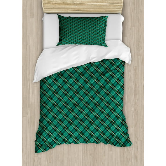 Ambesonne Celtic Green Duvet Cover Sets, Diagonal Lines Art, 2-Twin, Teal Pastel Yellow
