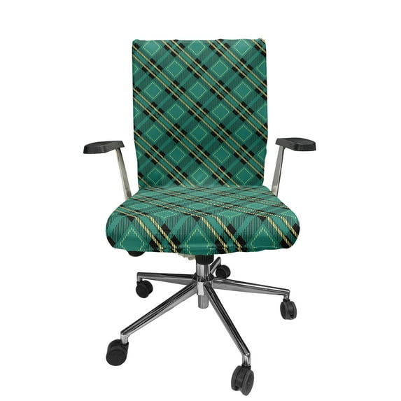 Ambesonne Celtic Green Office Chair Cover Stretchable High Back, Diagonal Lines Art, Teal Pastel Yellow