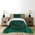 thumbnail image 1 of Ambesonne Celtic Quilted Bedspread Set 2 Pcs, Tree of Life Pattern, Twin Size, Forest Green Black, 1 of 3