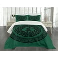 thumbnail image 1 of Ambesonne Celtic Quilted Bedspread Set 3 Pcs, Tree of Life Pattern, Queen Size, Forest Green Black, 1 of 5
