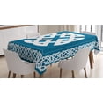 thumbnail image 1 of Ambesonne Celtic Tablecloth Rectangular Table Cover, 4 Element Celtic Knot, 60"x84", Petrol Blue White, 1 of 4