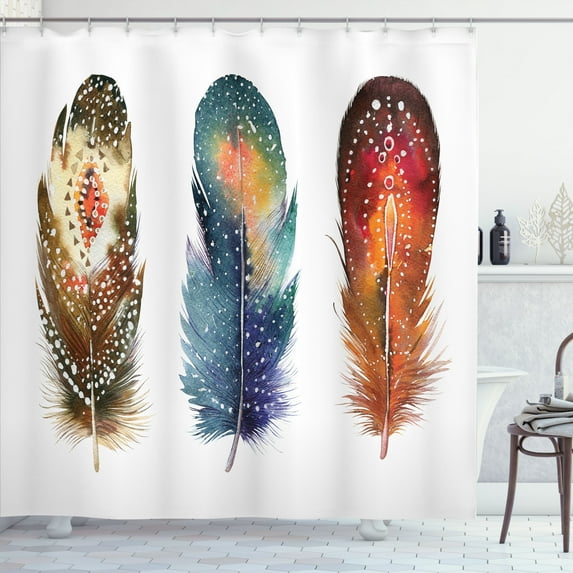 Ambesonne Ceremonial Shower Curtain, Feather Tribal, 69"Wx75"L, Orange Blue