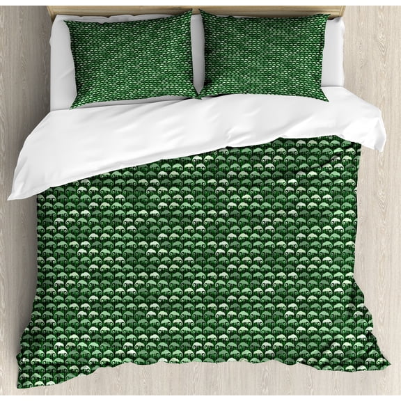 Ambesonne Chameleon Duvet Cover Set, Green Monochrome Lizards, 2-Calking, Mint Green and Emerald