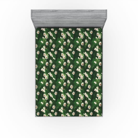 Ambesonne Chamomile Fitted Sheet, Garden Daisy Art Summer, Full Size, Forest Green Marigold