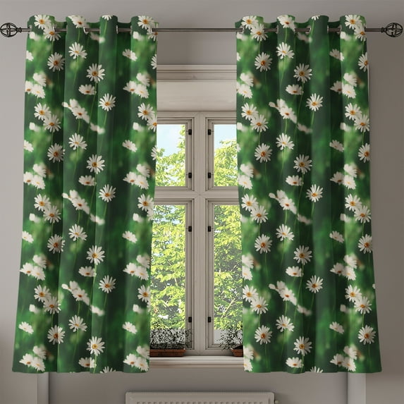 Ambesonne Chamomile Grommet Curtain, Garden Daisy Art Summer, 50"x60", Forest Green Marigold