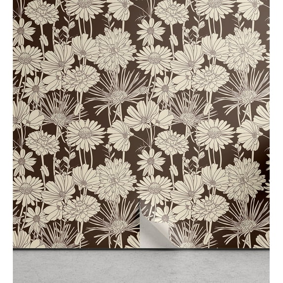Ambesonne, Chamomile Peel & Stick Wallpaper for Home, Vintage Minimalist Daisy, 13"x100", Taupe Eggshell