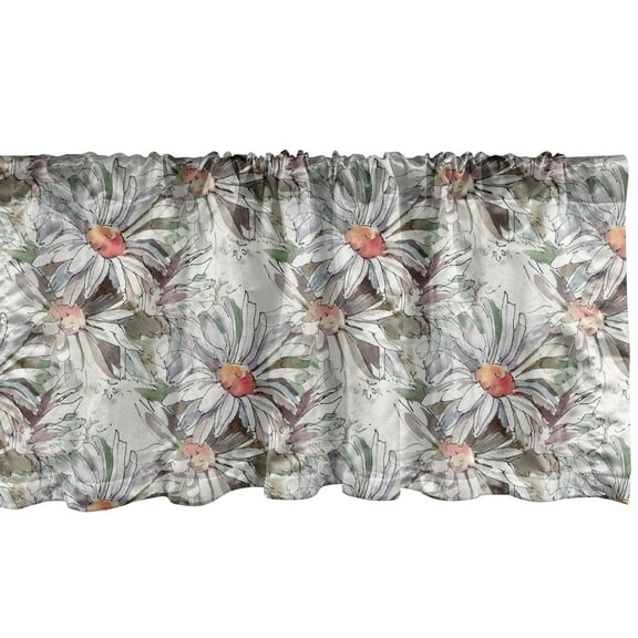 Ambesonne Chamomile Window Valance, Pastel Tones Daisy Print, 42" x 12", Ivory Slate Brown and Salmon