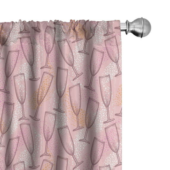 Ambesonne Champagne Window Curtains, Drink Cocktail Glasses, Each 28" W x 84" L, Pale Pink Earth Yellow