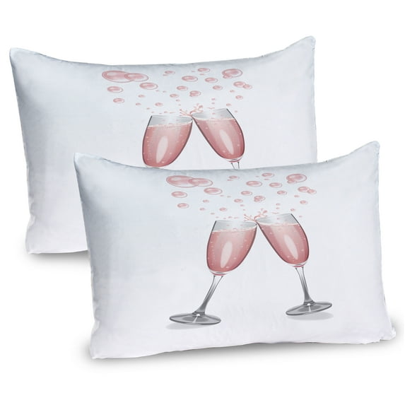 Ambesonne Champagne Pillow Sham 2 Pack, Glasses with Blush Drink, 36"x20", Blush and Pale Grey