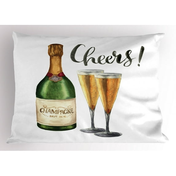 Ambesonne Champagne Pillow Sham, Watercolor Cheers Sketch, 36" X 20", Multicolor