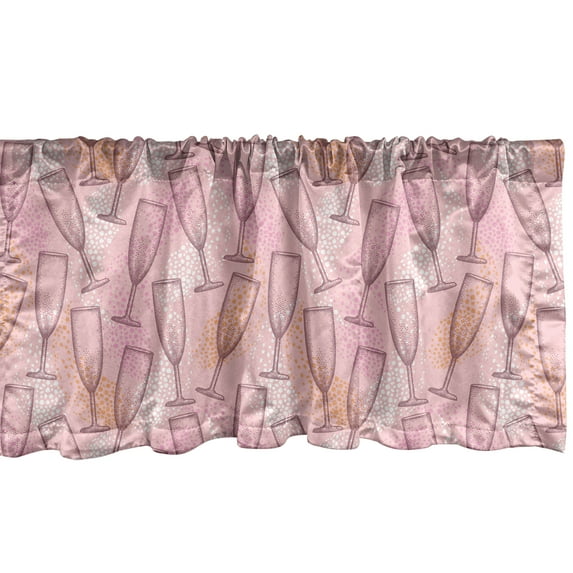 Ambesonne Champagne Window Valance, Drink Cocktail Glasses, 54" X 18", Pale Pink Earth Yellow