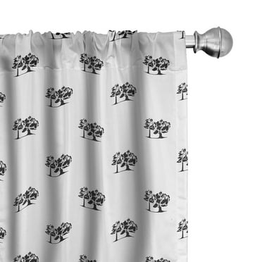 Ambesonne Charcoal Grey 4-Panel Curtains, Monotone Tree Motifs, 56"x84", White