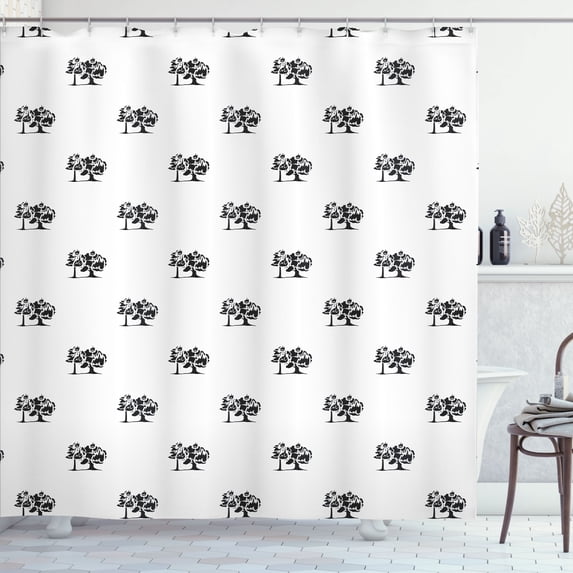 Ambesonne Charcoal Grey Shower Curtain, Monotone Tree Motifs, 69"Wx84"L, White