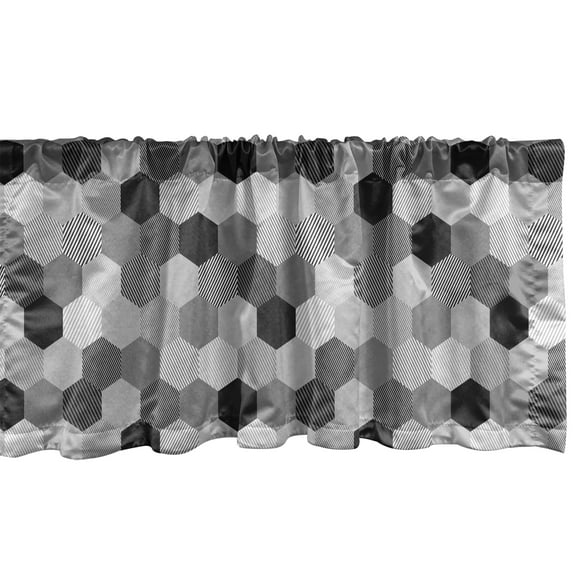 Ambesonne Charcoal Window Valance, Greyscale Hexagons Grid, 54" X 12", Grey Charcoal Grey White