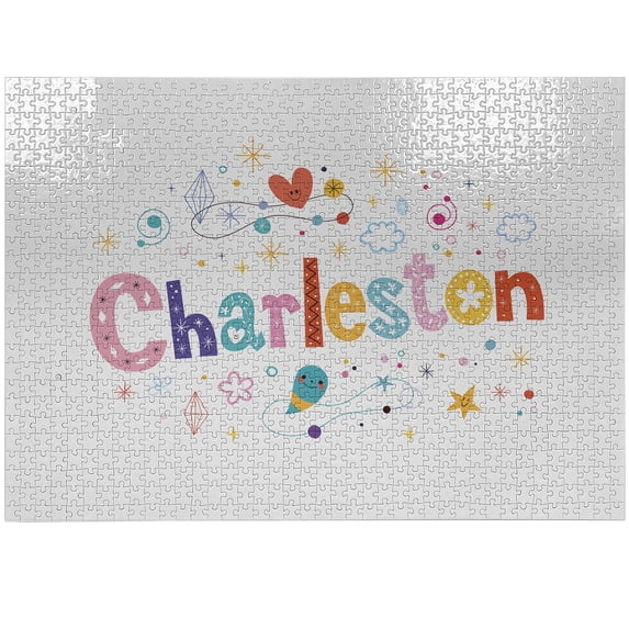 Ambesonne Charleston Jigsaw Puzzle Durable Cardboard, Ornate Colorful Letters, 1000 pcs, Multicolor
