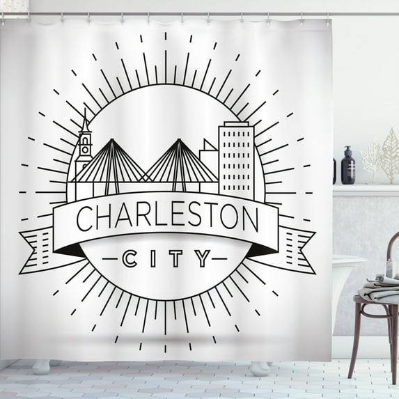 Ambesonne Charleston Shower Curtain, Minimal City Skyline, 69"Wx75"L, Black White and Grey