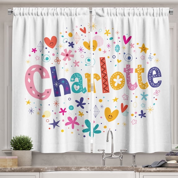 Ambesonne Charlotte Kitchen Curtains, Happy Smiling Stars, 55"x39", Multicolor
