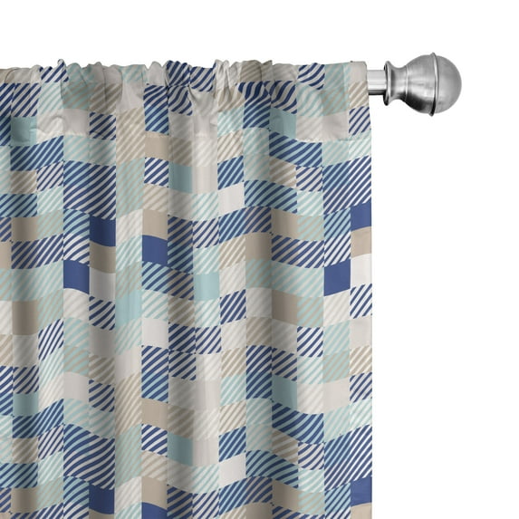 Ambesonne Checkered Window Curtains, Contemporary Square Art, Each 28" W x 95" L, Eggshell and Dark Lavender