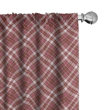 Ambesonne Checkered Curtains, Diagonal Line Rhombus, Pair of 28"x84", Dried Rose White