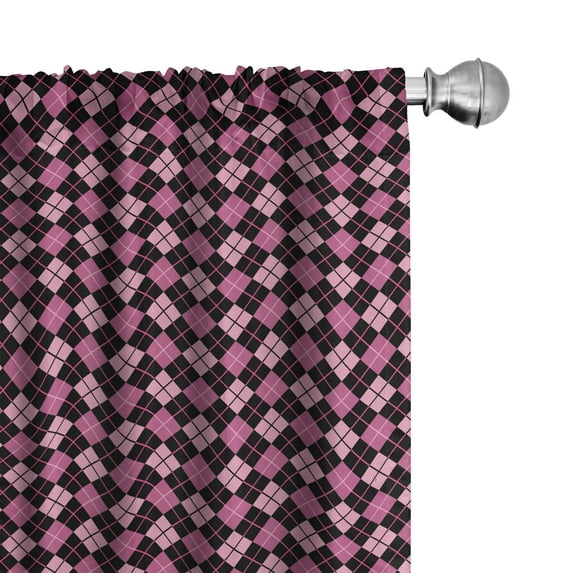Ambesonne Checkered Curtains, Geometric Feminine, Pair of 28"x84", Pink Pale Pink Black