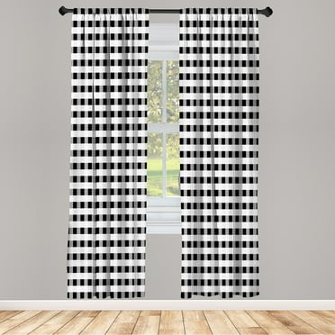 Ambesonne Checkered Curtains, Gingham Check Classic Art, Pair of 28"x63", Black White