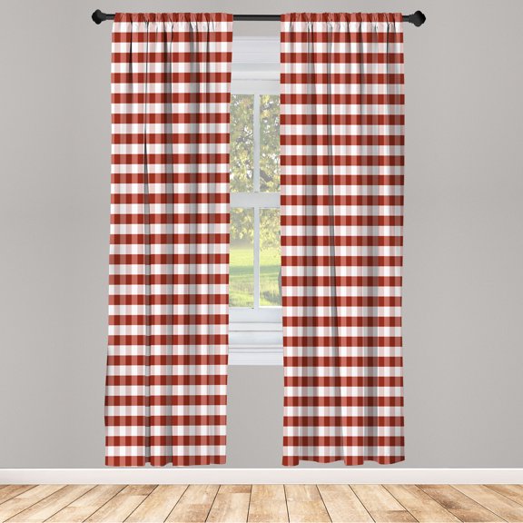 Ambesonne Checkered Curtains, Gingham Check Classic Art, Pair of 28"x63", Ruby Salmon