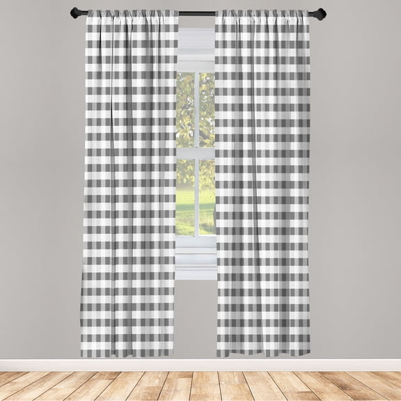 Ambesonne Checkered Curtains, Gingham Check Classic Art, Pair of 28"x84", Dimgray Pearl