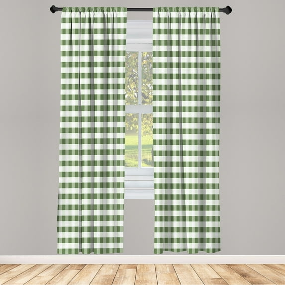 Ambesonne Checkered Curtains, Gingham Check Classic Art, Pair of 28"x95", Peacock Green