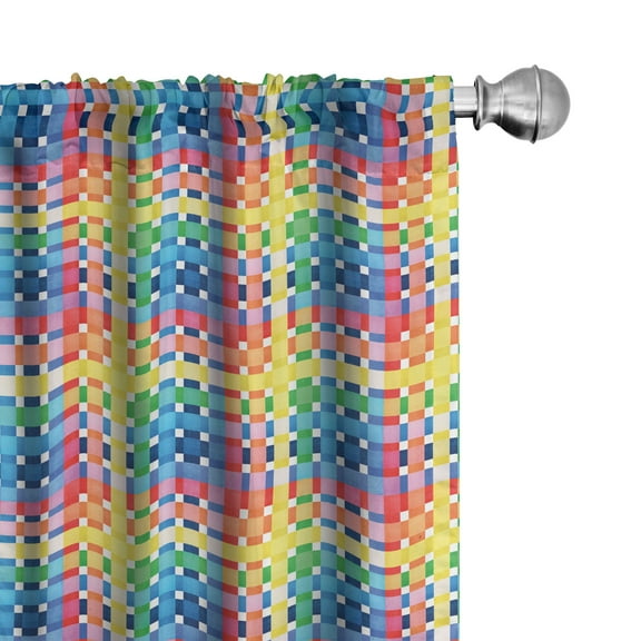 Ambesonne Checkered Curtains, Rainbow Squares Art, Pair of 28"x63", Multicolor