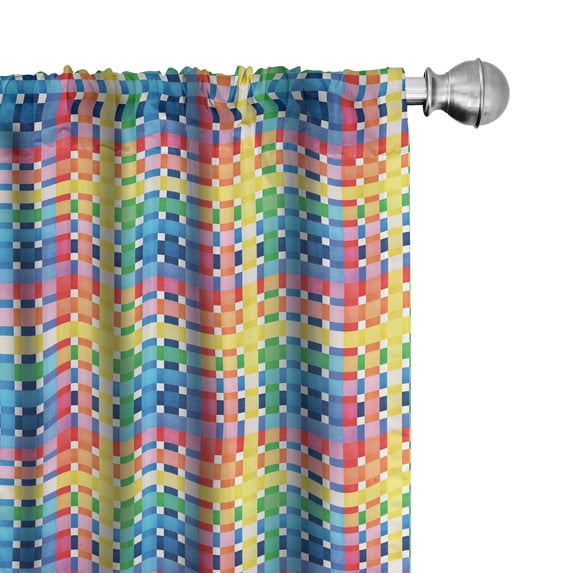 Ambesonne Checkered Curtains, Rainbow Squares Art, Pair of 28"x95", Multicolor