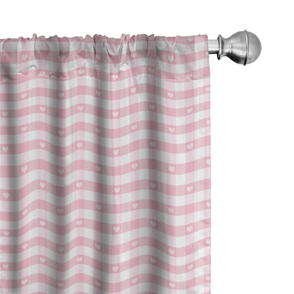 Ambesonne Checkered Curtains, Romantic, Pair of 28"x63", Pale Pink White