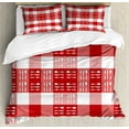 thumbnail image 1 of Ambesonne Checkered Duvet Cover Set, Cutlery Dining Tile, 2-Calking, Coral Dark Coral White, 1 of 7
