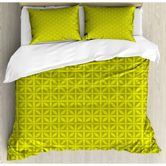 Ambesonne Checkered Duvet Cover Set, Geometric Victorian Motif, 2-Calking, Lime Green