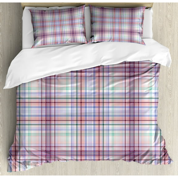 Ambesonne Checkered Duvet Cover Sets, Folklore Irish Design, 2-King, Violet Blue Turquoise