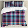 thumbnail image 1 of Ambesonne Checkered Duvet Cover Sets, Scotland Country Tile, 2-Queen, Violet Pale Blue Salmon, 1 of 3