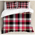 thumbnail image 1 of Ambesonne Checkered Duvet Cover Sets, Striped Old Fashioned, 2-King, Dark Coral White Brown, 1 of 7