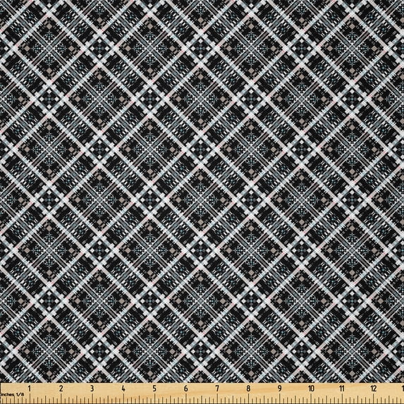 Ambesonne Checkered Fabric by the Yard Microfiber, Traditional Plaid, 1 Yard, Grey Pale Blue Pale Pink