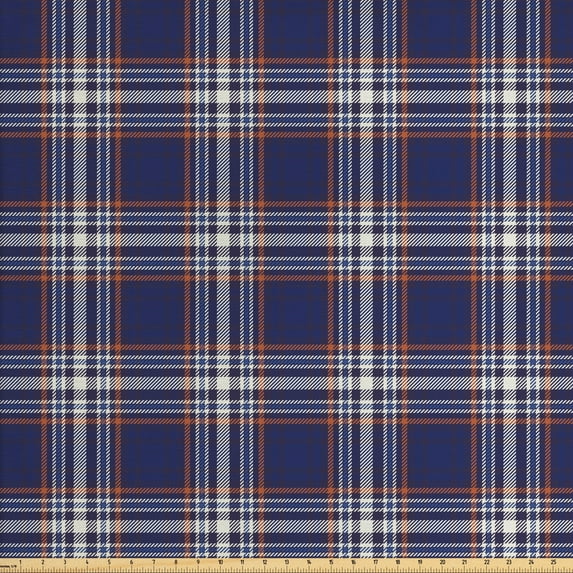 Ambesonne Checkered Fabric by the Yard Upholstery, Abstract and Striped, 10 Yards, Night Blue Cinnamon