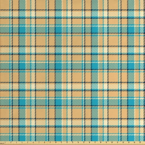 Ambesonne Checkered Fabric by the Yard Upholstery, Old Celtic Fashion, 3 Yards, Cream Pale Blue