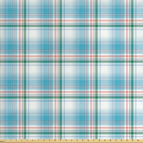 Ambesonne Checkered Fabric by the Yard Upholstery, Pastel Fresh Summer, 5 Yards, Aqua Turquoise Pink