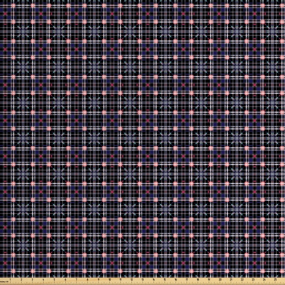 Ambesonne Checkered Fabric by the Yard Upholstery, Pink and Blue Tones, 10 Yards, Navy Blue Pink