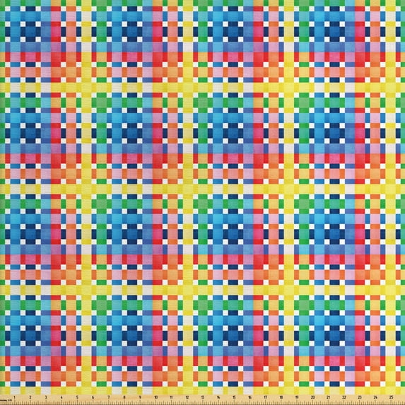 Ambesonne Checkered Fabric by the Yard Upholstery, Rainbow Squares Art, 5 Yards, Multicolor