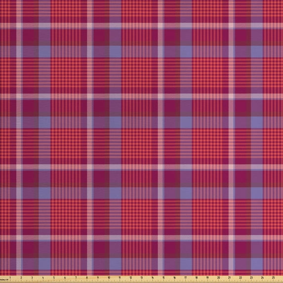 Ambesonne Checkered Fabric by the Yard Upholstery, Retro British Culture, 10 Yards, Purple Lavender Orange