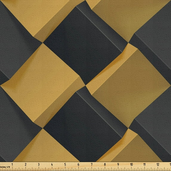 Ambesonne Checkered Fabric by the Yard Upholstery, Vintage Square Pattern, 3 Yards, Charcoal Grey Pale Coffee