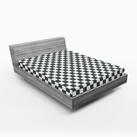 Ambesonne Checkered Fitted Sheet, Classical Chessboard, California King, Grey White