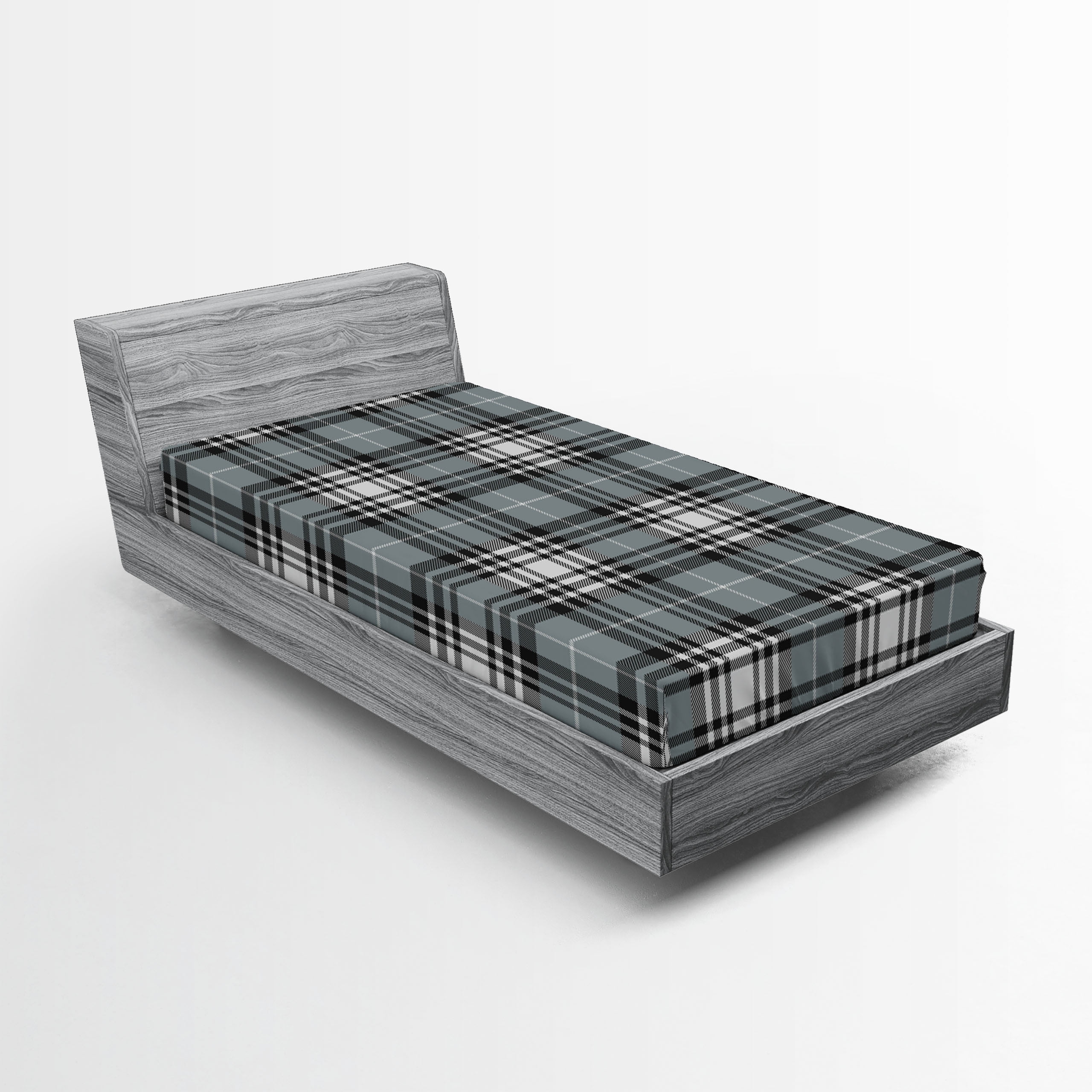 Gray Plaid Twin Brushed Microfiber Fitted Sheet