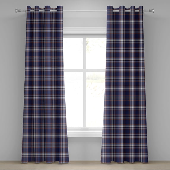 Ambesonne Checkered Grommet Curtain, Abstract and Striped, 50" x 108", Night Blue Cinnamon