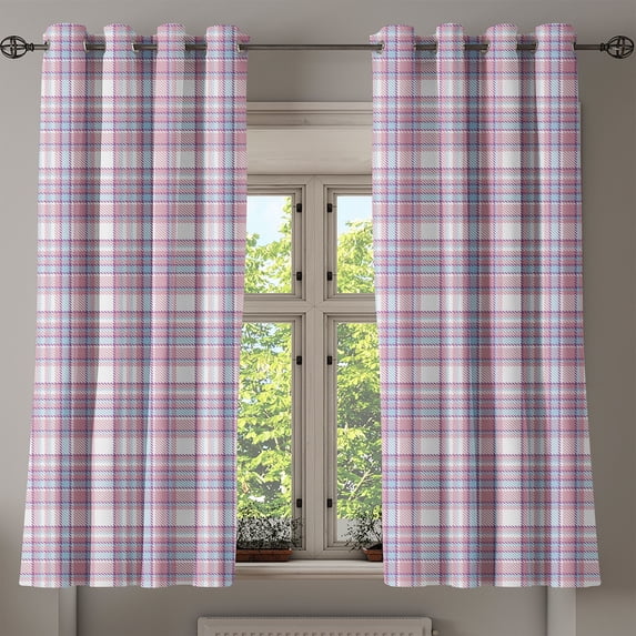 Ambesonne Checkered Grommet Curtain, Antique English Tile, 50" x 63", Lilac Purple Pale Blue
